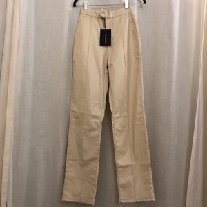 Cream Faux Leather Pintuck Straight Leg Pants